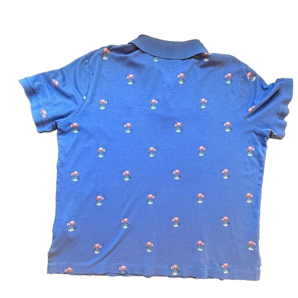 Polo Ralph Lauren Classic Fit‎ Flamingo Polo Shirt Mens L Blue Embroidered AOP
